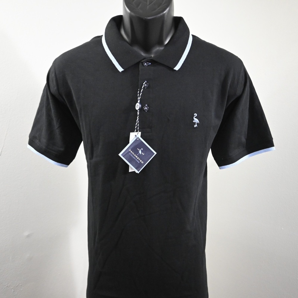 Tailorbyrd Golf Polo Shirt Black Short Sleeve Cotton Blend Mens Size Medium‎ NEW